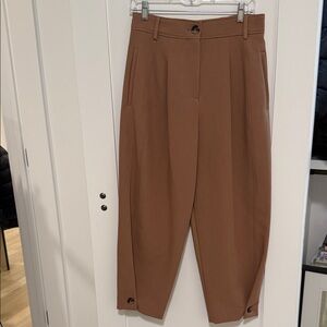 Zara Pleated Tapered Pants - Small, Champagne